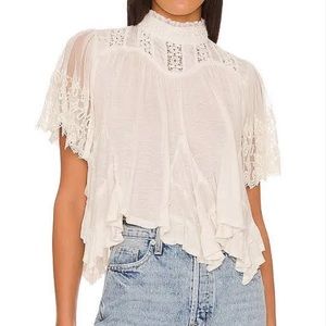 Free People Savannah Flowy Boho Lace Top in Ivory